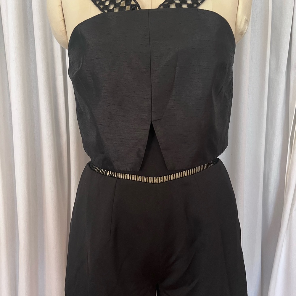 N12H Elegant Black Satin Women's Jumpsuit
